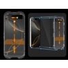 Na zdjęciu widoczne jest szkło hartowane TECH-PROTECT Quick Set+ do Apple iPhone 17, przedstawione w dwóch ujęciach: jedno z nałożonym szkłem na telefon, drugie z wizualizacją montażu. Na szkło naniesione są pomarańczowe strzałki i oznaczenia z numerami 2