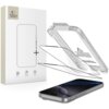 Opakowanie produktu z logo "TECH PROTECT" zawiera dwie sztuki szkła hartowanego Quick Set+ do Apple iPhone 17 Pro Max, a obok znajduje się telefon z nałożonym szkłem ochronnym. Na opakowaniu widoczne są ikony symbolizujące łatwość instalacji, odporność na