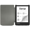 Etui na PocketBook Verse/Pro/Lite TECH-PROTECT SmartCase Sakura jest otwarte, ukazując ekran czytnika z tekstem "Verse" oraz ikonami i opisami: "Eye-friendly and glare-free E Ink Carta™ screen", "SMARTlight", "MicroSD slot", "PocketBook Cloud support". Na