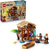 Zestaw LEGO przedstawia chatkę w wiosce z palmą, łódką i trzema figurkami, a na opakowaniu widnieje napis "LEGO One Piece". Zestaw zawiera 209 elementów i jest przeznaczony dla osób od 8 roku życia.
