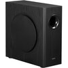 Czarny subwoofer z obudową z MDF, z widocznym okrągłym głośnikiem i otworem bass reflex. Na dolnej części obudowy znajduje się logo "EDIFIER".