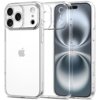 Przezroczyste etui TECH-PROTECT FlexAir do Apple iPhone 17 Pro Max jest przedstawione z przodu i z tyłu, ukazując wycięcia na aparat i przyciski. Na etui widoczne jest logo Apple oraz napis "TECH-PROTECT" na krawędzi.