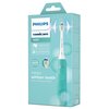 Opakowanie szczoteczki sonicznej PHILIPS Sonicare 4100 HX3689/43 w kolorze zielonym, z widocznym logo PHILIPS i Sonicare oraz napisami: "Pressure sensor", "2 brushing modes", "advanced sonic technology", "Helps whiten teeth every time you brush". Na opako