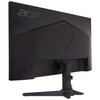 Czarny monitor z logo "acer" na tylnej obudowie, zamontowany na podstawce o geometrycznym kształcie. Obudowa ma wyraźne linie i otwory wentylacyjne, a na środku widoczny jest wzór w kształcie litery "V".