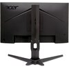 Czarny monitor z logo "acer" widocznym w lewym górnym rogu, z solidną podstawą i centralnym uchwytem. Monitor ma nowoczesny design z wyraźnymi liniami i otworem w podstawie.