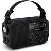 Czarne, przenośne radio analogowe z paskiem do przenoszenia, posiada panel z pokrętłami do regulacji głośności i strojenia, a także wyświetlacz z zakresem częstotliwości FM i AM. Na obudowie widoczne jest logo "PHILIPS" oraz przyciski i wskaźniki oznaczon