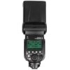 Czarna lampa błyskowa z wyświetlaczem LCD, na którym widoczne są ustawienia: "M", "Zoom 50", "1/1 -0.3". Na obudowie znajduje się napis "SPEEDLITE YN968S III".
