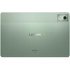 Zielony tablet z widocznym logo "Lenovo" na środku tylnej obudowy, z kamerą w górnym rogu. Na dole znajdują się oznaczenia "Dolby Atmos" oraz inne symbole certyfikacyjne.