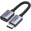 Na zdjęciu znajduje się adapter z plecionym kablem, z jednej strony zakończony wtykiem DisplayPort, a z drugiej gniazdem HDMI. Na obu końcówkach widnieje napis "UGREEN".