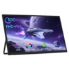 Monitor z wyświetlanym obrazem kosmicznego statku na tle planety i gwiazd, z napisami: "100Hz", "FHD+HDR", "16:09", "100% sRGB", "Anti-glare", "VESA Hole". Na ekranie widoczne są także kolorowe ikony symbolizujące poszczególne funkcje.