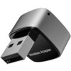 Czarny adapter USB z napisem "Wireless Adapter" na obudowie. Adapter ma gładką, zaokrągloną powierzchnię i niewielki otwór w górnej części.