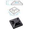 Na zdjęciu widoczny jest schemat i wizualizacja czarnego organizera kabli o wymiarach 19 mm x 19 mm x 6,4 mm, z otworem o średnicy 5,6 mm. Obok przedstawione są wymiary elementu w formie rysunku technicznego.