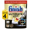 Opakowanie kapsułek do zmywarek z napisem "finish POWERBALL ULTIMATE PLUS" oraz "USUWA PRZYPALONE ZABRUDZENIA". Widoczne są również symbole talerzy, przypalonych zabrudzeń i kieliszka, a także oznaczenie "LEMON 4" i "CYCLESYNC".