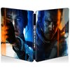Okładka gry "Call of Duty: Black Ops 7 + Steelbook Edition Gra PS5" przedstawia dwie postacie, z których jedna jest po lewej stronie, a druga po prawej, z centralnie umieszczonym tytułem gry. Tło jest podzielone na niebieską i pomarańczową część, co tworz
