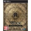 Okładka gry "Vampire: The Masquerade – Bloodlines 2 Premium Edition" na PC z napisem "DIGITAL DOWNLOAD" u góry, przedstawia stylizowany, złoty wzór na ciemnym tle. W dolnej części widoczne są logotypy PEGI 18, języków ENG, PL, CZ oraz logo producenta.
