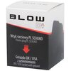 Pudełko z napisem "BLOW" na górze, poniżej znajduje się tekst: "Wtyk sieciowy PL SCHUKO, Power plug PL SCHUKO" oraz "Gniazdo UK / USA z uziemieniem, UK / USA socket with ground". Na pudełku widoczna jest również ikona wtyczki oraz strzałka skierowana w dó