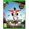 Okładka gry "Rooftops & Alleys: Dual Pack Edition" na Xbox Series X przedstawia postać w skoku na tle miejskiego krajobrazu z ptakami w locie. Widoczne są napisy: "Dual Pack Edition x2", "Includes/Inclut: 1 Game Disc/Disque de Jeu + 1 Game Code/Code de Je