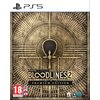 Okładka gry "Vampire: The Masquerade – Bloodlines 2 Premium Edition" na PS5 przedstawia stylizowany, złoty symbol na tle promieniście rozchodzących się linii. W dolnej części widoczne są oznaczenia wiekowe 18+ oraz logotypy producentów.