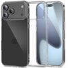 Przezroczyste etui TECH-PROTECT Flexair Hybrid do Apple iPhone 17 Pro Max, ukazane z przodu i z tyłu, z widocznymi wycięciami na aparat i przyciski. Na etui znajduje się napis "TECH".