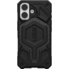 Czarne etui ochronne z wyraźnym wzorem geometrycznym i teksturą z włókna węglowego, przeznaczone do telefonu Apple iPhone 17. Na środku etui znajduje się logo "UAG".