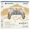 Pudełko z kontrolerem do PlayStation, ozdobione złotymi grafikami na białym tle, z napisem "LIMITED EDITION DualSense" oraz "GHOST OF YŌTEI". Widoczne są logotypy PlayStation i SONY, a także informacje o kompatybilności z PS5, PC/Mac i urządzeniami mobiln
