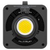 Kwadratowa lampa LED z centralnym, okrągłym elementem świecącym w kolorze żółtym, otoczona czarną obudową z otworami wentylacyjnymi. Na górze widoczny jest napis: "High temperature warning, Do not touch." oraz jego chińskie tłumaczenie.