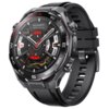 Czarny smartwatch z okrągłą tarczą, na której widoczne są wskazówki, cyfry oraz napisy: "HUAWEI WATCH Ultimate", "FRI 18", "BPM", a także liczby i symbole związane z funkcjami zegarka. Pasek zegarka jest również czarny, a na tarczy widoczne są dodatkowe e