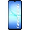 Smartfon z dużym ekranem, na którym widoczny jest napis "Galaxy A17 5G" na tle gradientu w odcieniach niebieskiego. Urządzenie ma cienkie ramki i niewielkie wcięcie na aparat u góry ekranu.