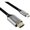 Czarny kabel z plecionym oplotem, zakończony z jednej strony wtykiem USB Typ-C, a z drugiej HDMI, z widocznym napisem "Trust" na obudowie wtyku HDMI.