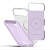 Na zdjęciu widoczne jest jasnofioletowe etui TECH-PROTECT Silicone MagSafe do Apple iPhone 17 Air, składające się z trzech części: zewnętrznej, wewnętrznej i przezroczystej. Na wewnętrznej części znajduje się logo TECH-PROTECT oraz napis "DESIGNED BY PO" 