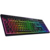 Klawiatura mechaniczna z podświetleniem RGB, posiadająca klawisze funkcyjne oraz dodatkowe przyciski multimedialne na górnej krawędzi. Na obudowie widoczne jest logo producenta oraz napis "RAZER".