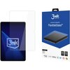 Na zdjęciu widoczny jest tablet z nałożonym szkłem ochronnym oraz opakowanie produktu "3mk FlexibleGlass" z napisem "premium protection FlexibleGlass™". Na opakowaniu znajdują się również logotypy certyfikatów i technologii, takie jak "PZH", "ROHS", oraz 