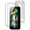Na zdjęciu widoczne jest szkło hartowane z napisem: "DEDICATED TO: Apple iPhone 16 Pro/17" oraz logo "3MK" na dole. Szkło jest przezroczyste, a w tle widać kolorowy, abstrakcyjny wzór.