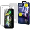 Opakowanie produktu "3MK Hardy Hardura 9H" zawiera dwie sztuki szkła hartowanego dedykowanego do Apple iPhone 16 Pro/17, z widocznym logo 3MK oraz informacją o dołączonym aplikatorze "PREFIT™ applicator for easy installation". Na ekranie telefonu widoczny