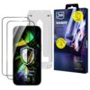 Opakowanie produktu "3mk HARDY Hardura 9H" zawiera dwie sztuki szkła hartowanego dedykowanego do Apple iPhone 17 Pro Max, z widocznym napisem "PROFIT applicator for easy installation" oraz oznaczeniem "European brand". Na ekranie telefonu widoczny jest ko