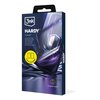 Opakowanie produktu "Szkło hybrydowe 3MK Hardy Fusion do Apple iPhone 15 (2 szt.)" z widocznym logo 3MK oraz napisem "HARDY Fusion™". Na opakowaniu znajduje się grafika telefonu z nałożonym szkłem oraz żółte koło z napisem "2 pcs included" i oznaczenie "E