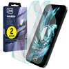 Opakowanie produktu "3MK Hardy Fusion" zawiera dwie sztuki szkła hybrydowego, a na jego powierzchni widnieje napis "Unbreakable glass" oraz "European brand". Obok opakowania znajduje się wizualizacja szkła na ekranie telefonu z napisem "DEDICATED TO Apple