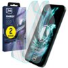 Opakowanie produktu "3mk Hardy Fusion" z napisem "2 sztuki" na żółtym tle, obok którego widoczne są dwie przezroczyste osłony na ekran telefonu. Na ekranie telefonu widnieje napis "Dedicated to Apple iPhone 16 Pro Max" oraz logo "3mk".