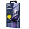 Opakowanie produktu "3mk Hardy Fusion" przedstawia grafikę telefonu z nałożonym szkłem ochronnym oraz logo producenta. Na opakowaniu widnieje napis "Unbreakable glass" w kilku językach, żółta ikona z napisem "2 pcs included" oraz oznaczenie "European bran