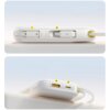 Na zdjęciu widoczny jest biały powerbank z oznaczeniami numerów 1, 2, 3 i 4 przy różnych portach i elementach. Powerbank posiada wbudowany kabel oraz dwa porty USB, z których jeden jest oznaczony jako "USB 1: Type-C" i drugi jako "USB 2: Type-A".