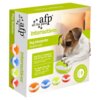 Opakowanie produktu "Zabawka dla psa ALL FOR PAWS Interactives Dog Interpreter" przedstawia psa naciskającego zielony przycisk, z widocznymi kolorowymi przyciskami poniżej oraz tekstem: "Teach Dogs To Communicate With The Push Of A Button" i "Use Simple W