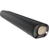 Na zdjęciu widoczny jest czarny soundbar o cylindrycznym kształcie z metaliczną siatką na powierzchni i złotym panelem na końcu, na którym znajduje się logo w kształcie litery "A". Produkt ma elegancki, nowoczesny design.