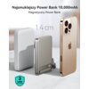 Na zdjęciu widoczny jest smukły power bank w kolorze tytanowym, obok którego znajduje się smartfon oraz inny, większy power bank. Na górze zdjęcia widnieje tekst: "Najsmuklejszy Power Bank 10,000mAh Magnetyczny Power Bank", a obok power banku napis "1.4 c