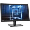 Monitor z czarną ramką i podstawą, wyświetlający obraz z niebieskimi neonowymi liniami tworzącymi geometryczne kształty w tunelu. Na ramce widoczny jest napis "ThinkVision".