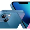 Na zdjęciu widoczny jest niebieski smartfon z dwoma obiektywami aparatu i lampą błyskową, a także fragment ekranu z gradientowym tłem. Urządzenie ma metaliczną obudowę z zaokrąglonymi krawędziami.