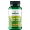 Zielona butelka z czarną zakrętką, na której etykiecie widnieje logo "SWANSON" oraz napisy: "Epic Pro 25-Strain Probiotic", "Suplement diety", "30 miliardów CFU", "30 WEGETARIAŃSKICH KAPSUŁEK EMBO AP".