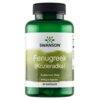 Zielona butelka z czarną nakrętką zawiera suplement diety SWANSON Fenugreek (Kozieradka), 610 mg w kapsułce, 90 kapsułek. Na etykiecie widnieje logo SWANSON oraz napisy: "Suplement diety" i "90 KAPSUŁEK".