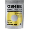 Srebrne opakowanie produktu z dużym, żółtym okręgiem, zawiera napisy: "OSHEE ISO HYDRATION", "Hydro Synergy Complex", "5 Electrolytes: Sodium, Potassium, Chloride, Magnesium, Zinc", "9 Vitamins", "Lemon Flavour BCAA", oraz "42 x 25 g". Na dole widoczne są