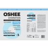 Opakowanie produktu "Izotonik OSHEE Hydration Zero Wieloowocowy (630 g)" z napisem "OSHEE HYDRATION" oraz informacjami o składnikach, takimi jak "5 Electrolytes" i "8 Vitamins". Widoczne są również oznaczenia "ZERO SUGAR" oraz tabela wartości odżywczych.