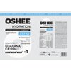 Opakowanie produktu "OSHEE Hydration" w wersji grejpfrutowej z ekstraktem z guarany, zawiera informacje o składnikach, takich jak 5 elektrolitów i 8 witamin, oraz oznaczenie "Zero Sugar". Widoczna jest tabela wartości odżywczych, kod kreskowy oraz logo OS